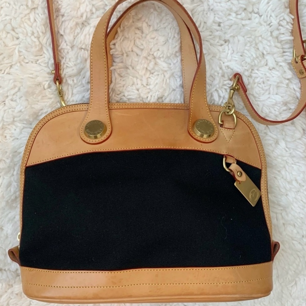 Dooney & Bourke Black Tan Leather Satchel Crossbody Shoulder Bag - Picture 3 of 12